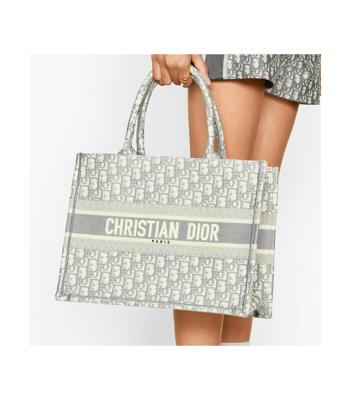 Dior Dior Small Book Tote Grey Oblique Embroidery