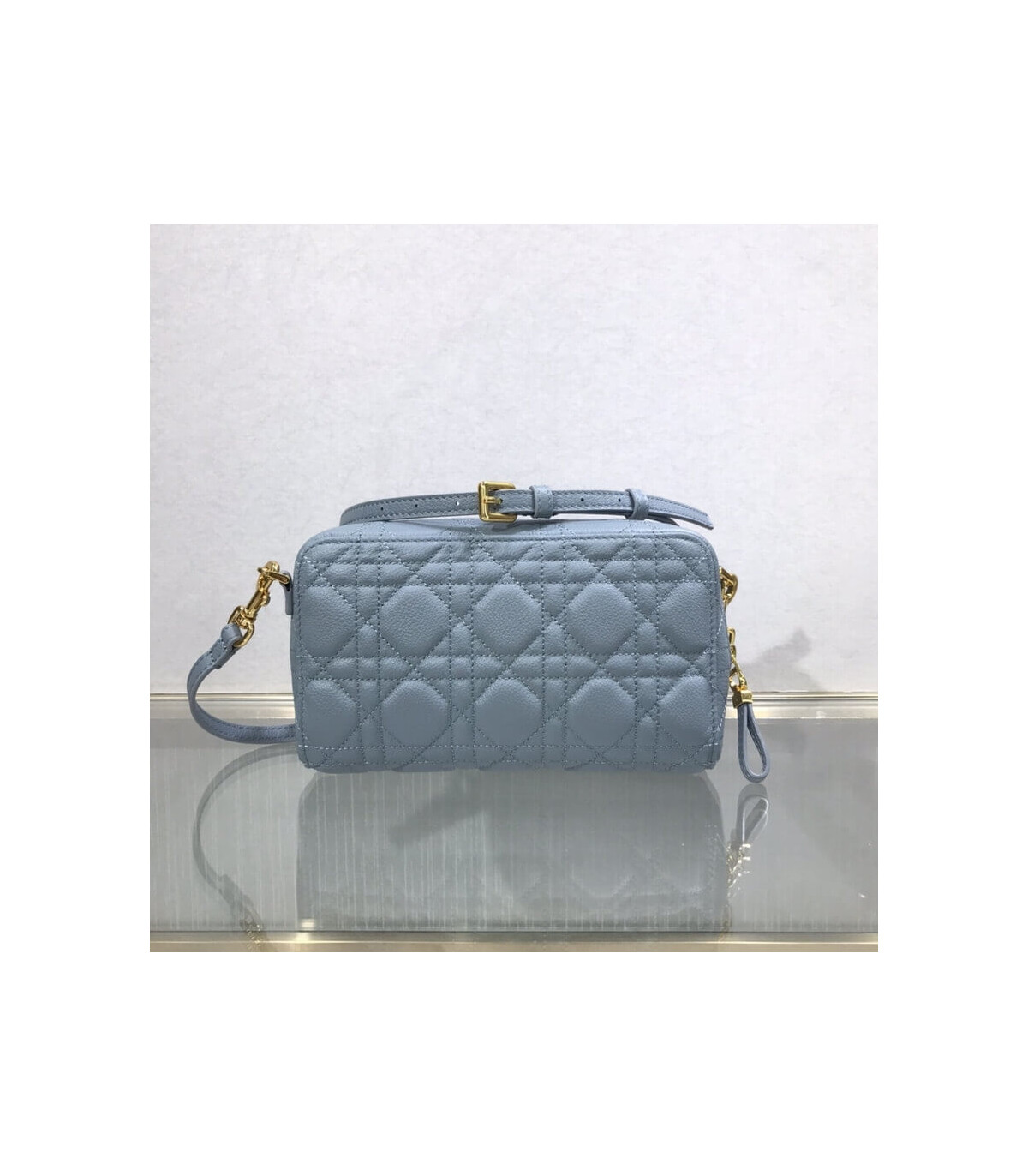 Dior Dior Caro Double Pouch Cloud Blue Supple Cannage Calfskin