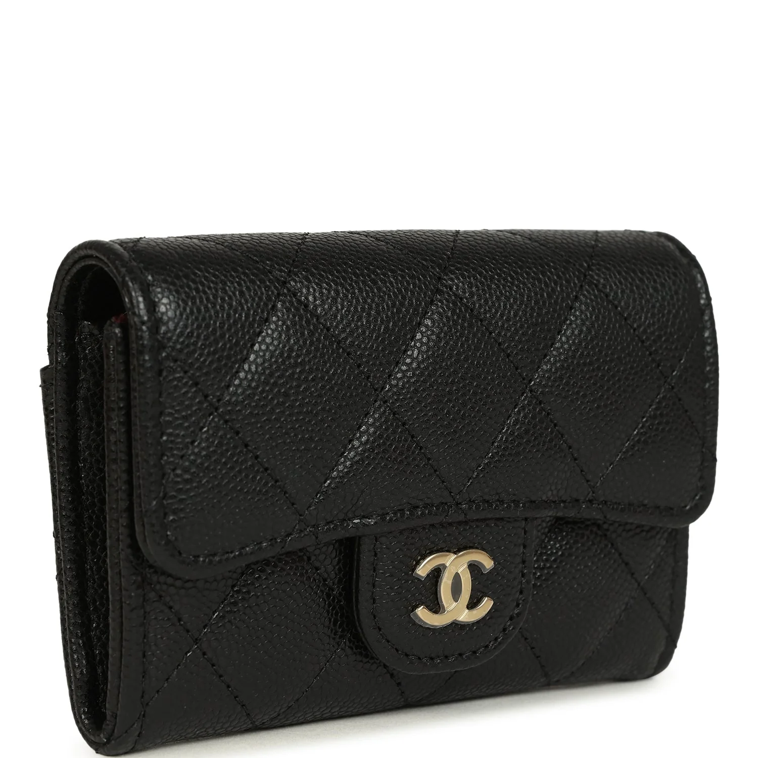Chanel Classic Card Holder Wallet Black Caviar Light Gold Hardware