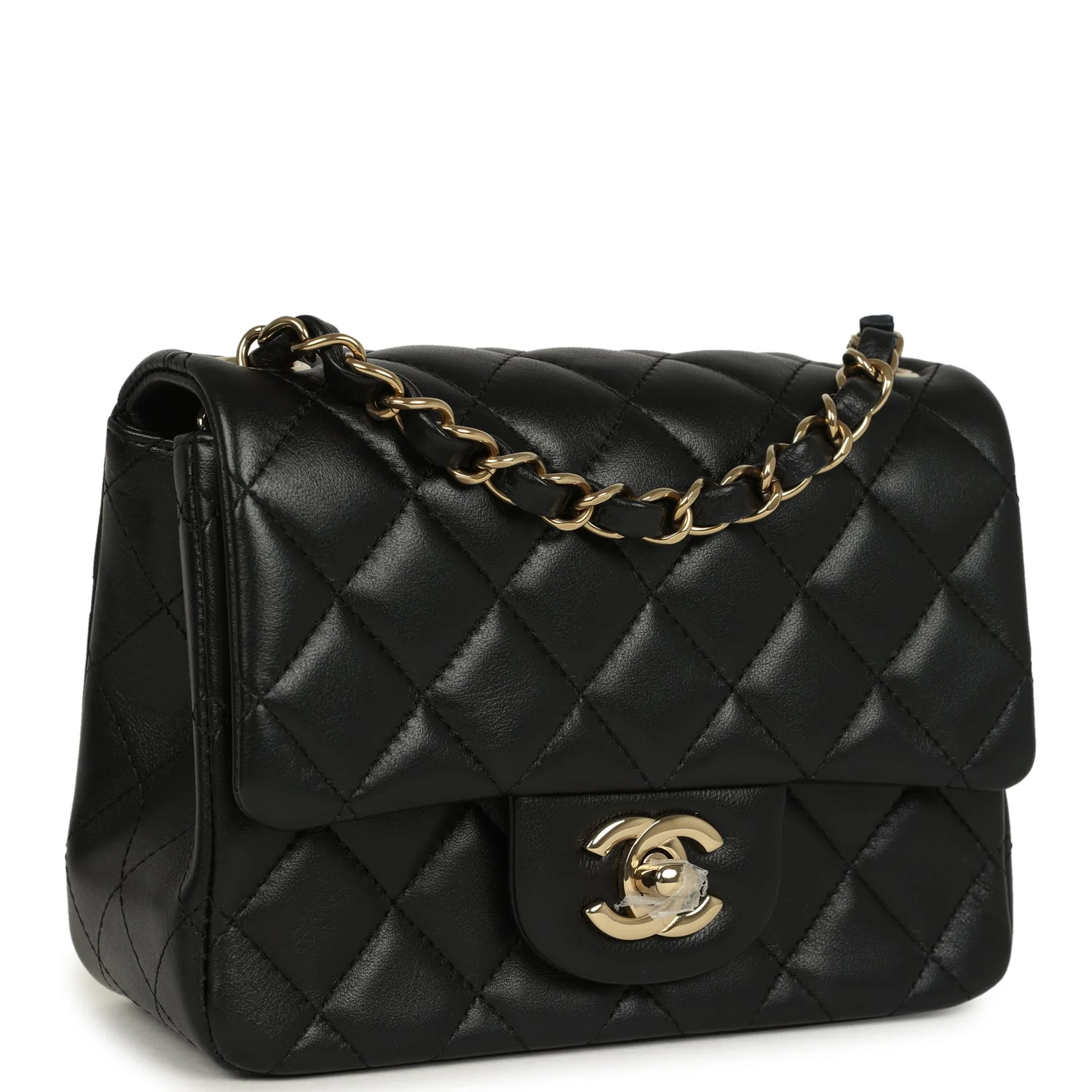 Chanel Mini Classic Square Flap Bag Black Lambskin Light Gold Hardware