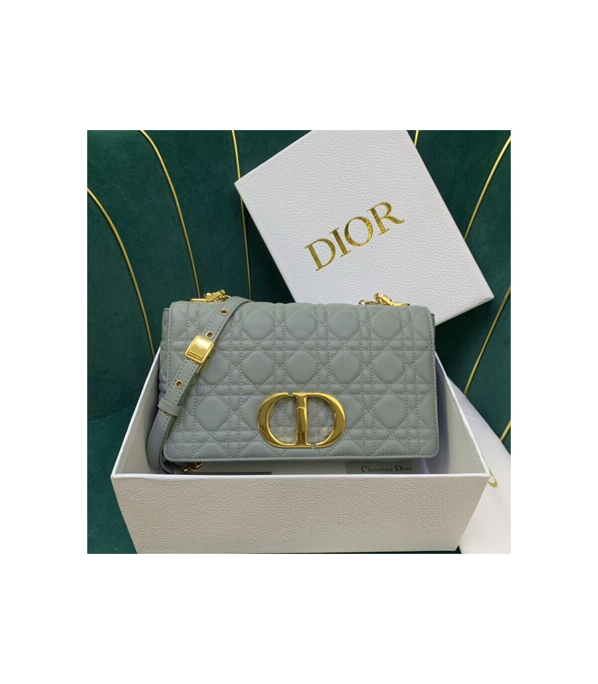 Dior Christian Dior Medium Caro Bag Gray Supple Cannage Calfskin