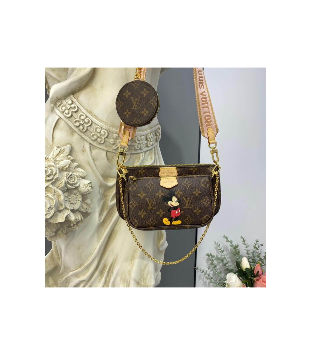 Louis Vuitton Multi Pochette Accessoires With Mickey Mouse Print Bag 3in1 Pink