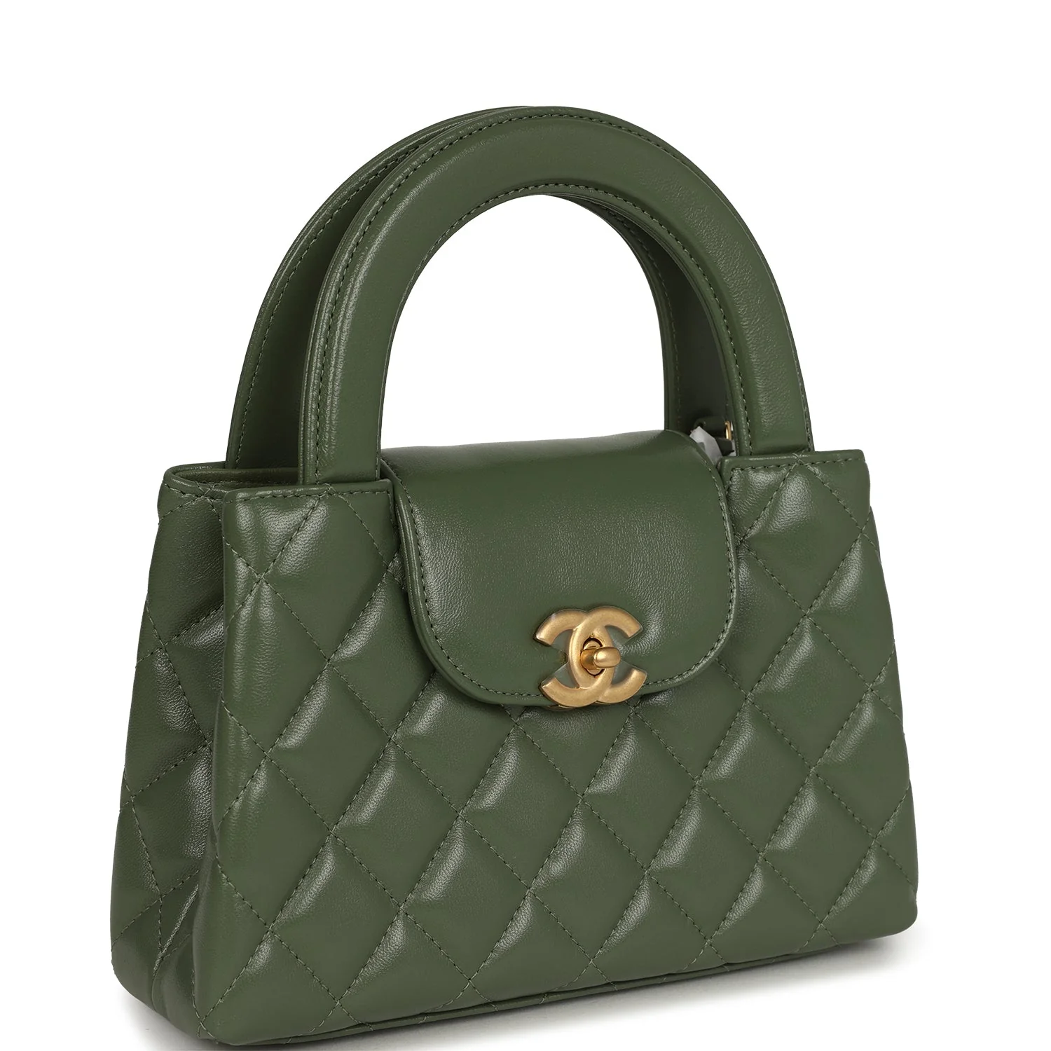Chanel Small Kelly Shopper Khaki Shiny Aged Calfskin Brushed Gold Hardware