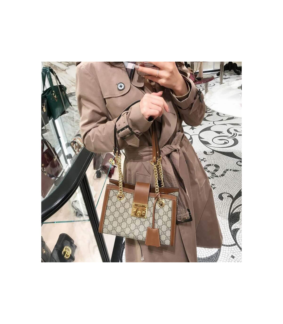 Gucci GG Supreme Padlock Small Shoulder Bag Brown