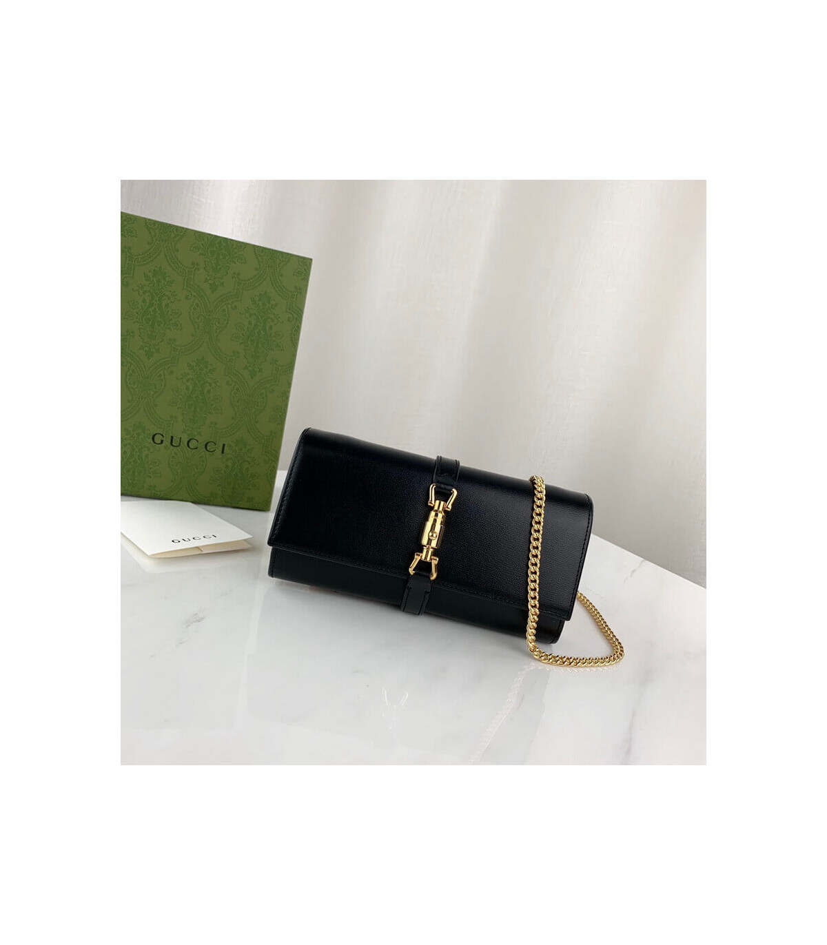 Gucci Jackie 1961 Black Calfskin Chain Wallet