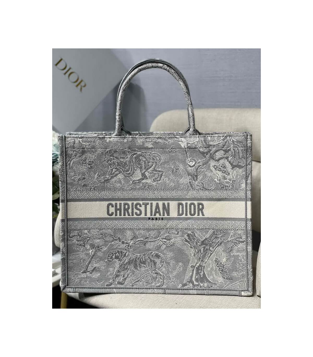 Dior Dior Book Tote Gray Toile de Jouy Reverse Embroidery
