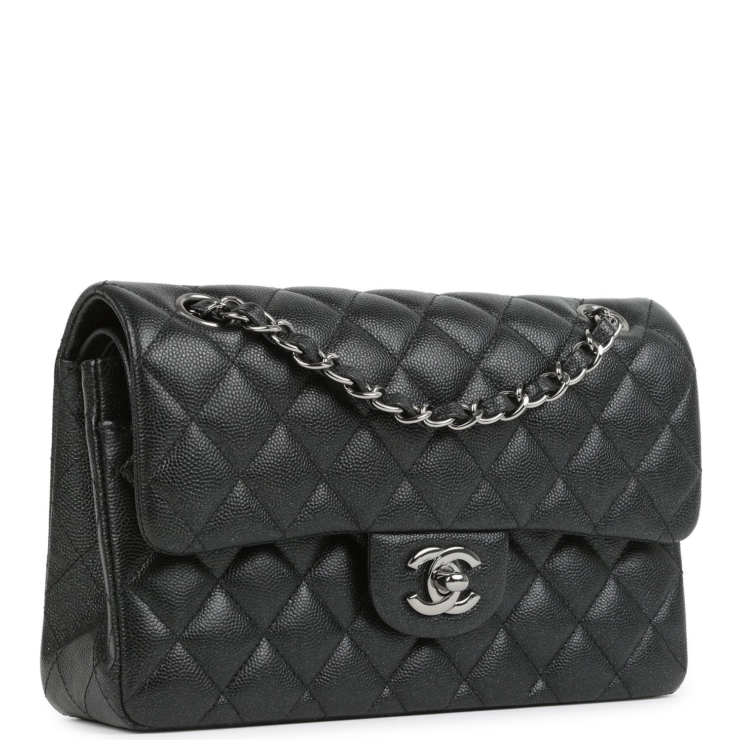 Chanel Small Classic Double Flap Bag Black Iridescent Caviar Ruthenium Hardware