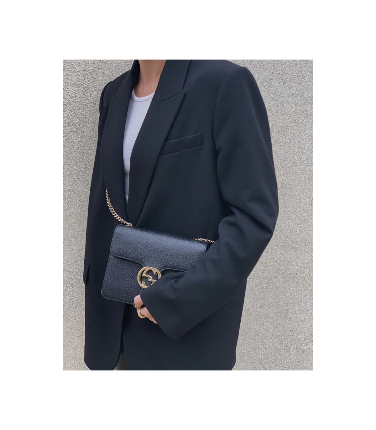 Gucci Interlocking Chain Leather Cross Body Bag Black