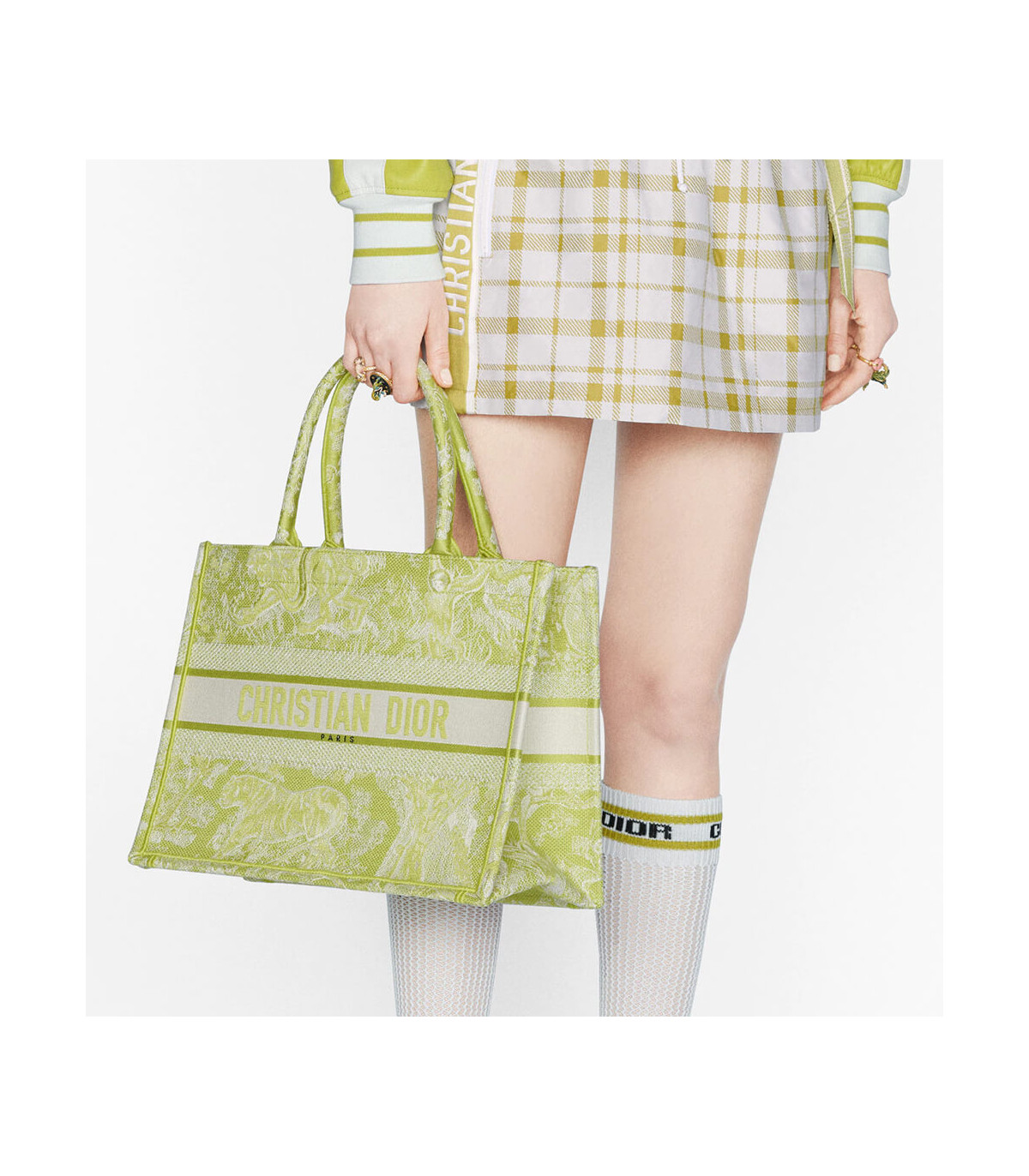 Dior Dior Small Book Tote Lime Toile de Jouy Reverse Embroidery