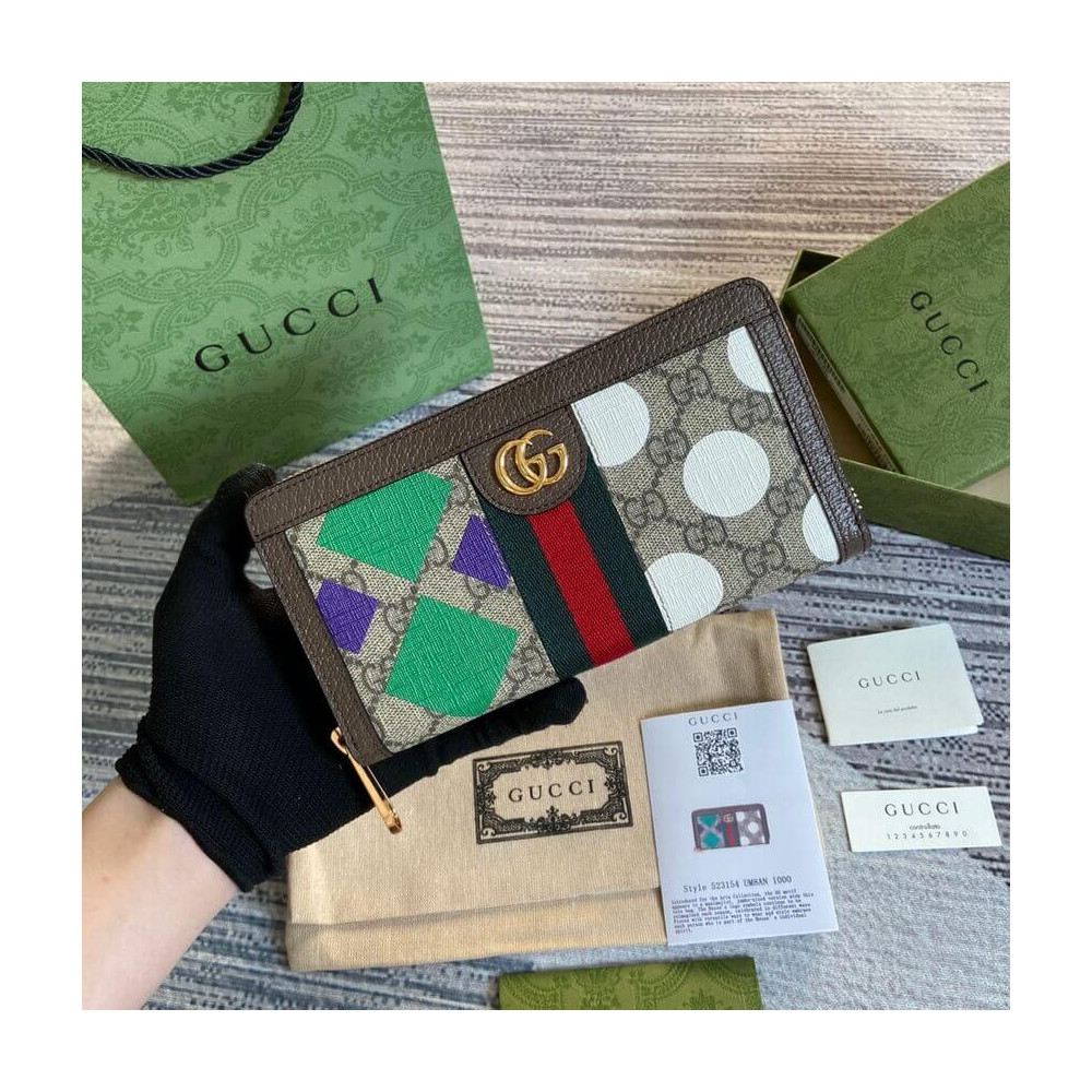 Gucci Geometric Motifs Ophidia Zip Around Wallet