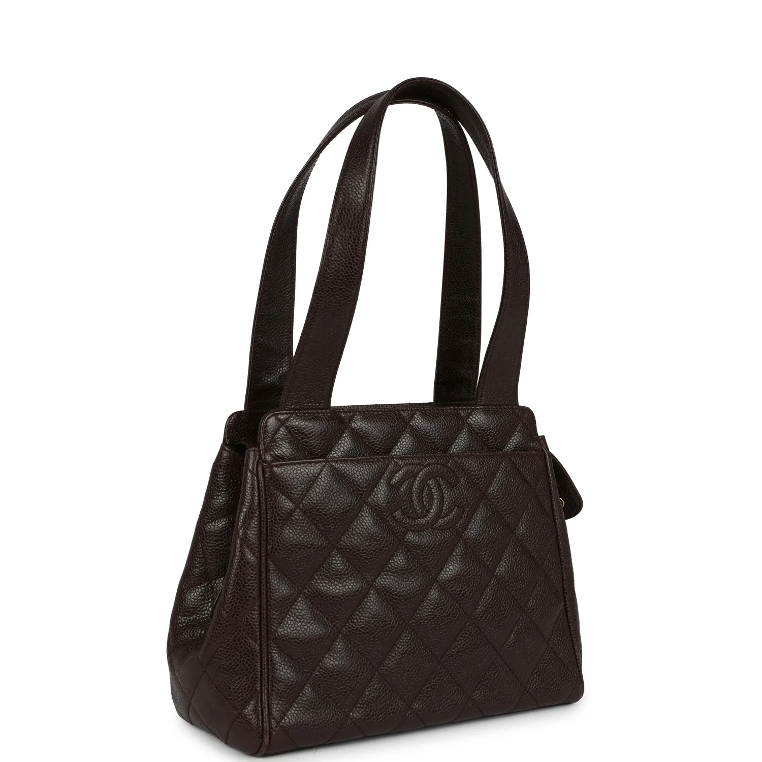 Vintage Chanel Mini Shopper Shoulder Bag Brown Caviar Gold Hardware