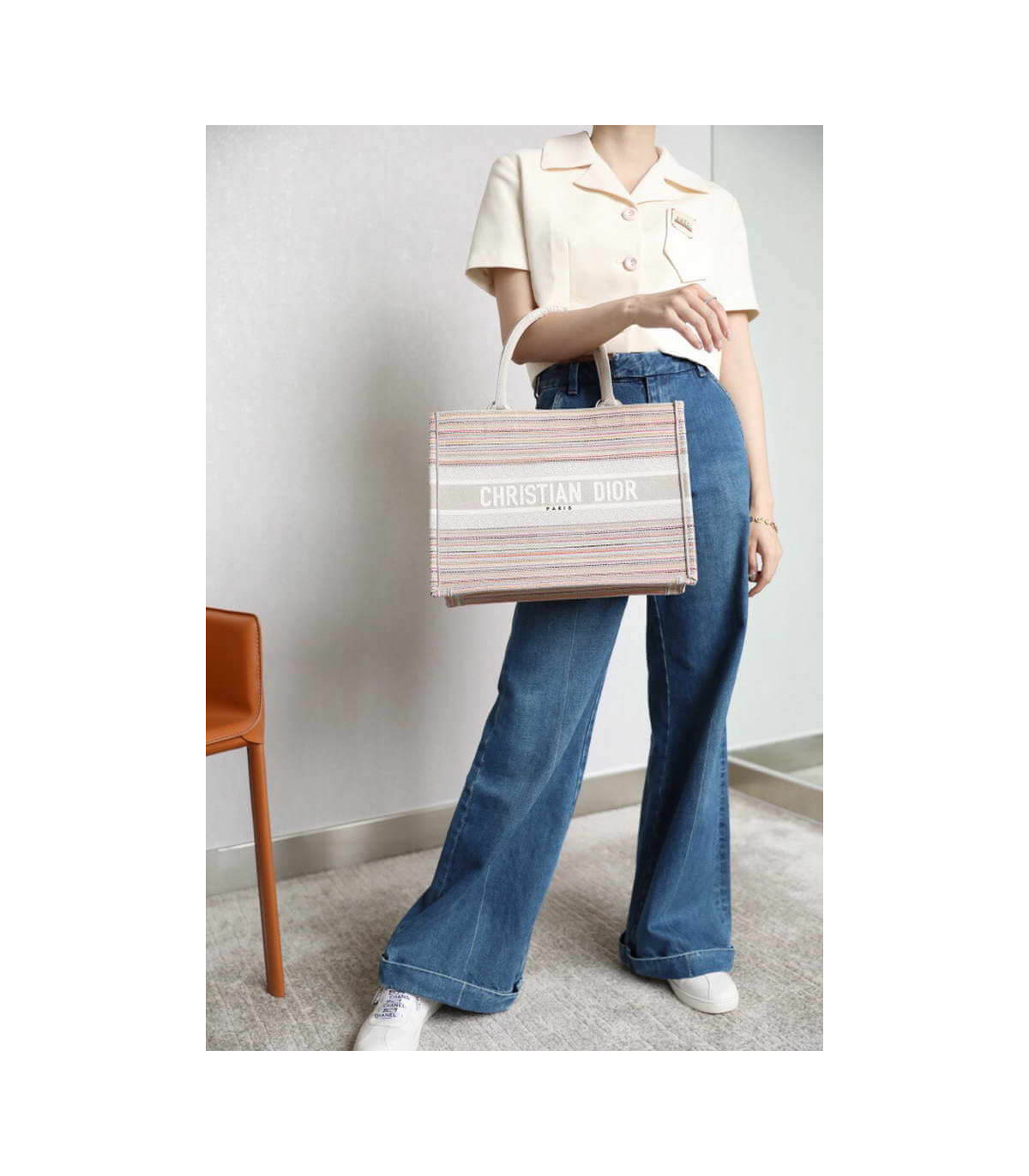 Dior Christian Dior Book Tote Multicolor Stripes Embroidery