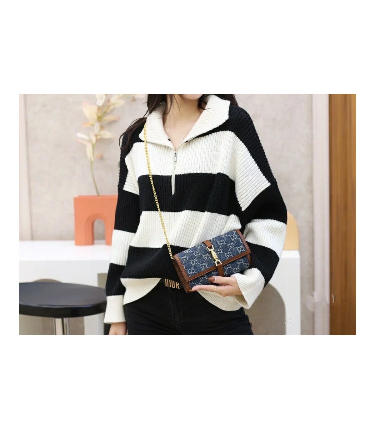 Gucci Jackie 1961 Chain Wallet in Blue Denim