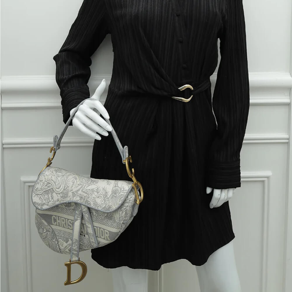 Dior Dior Saddle Bag Grey Toile de Jouy Embroidery